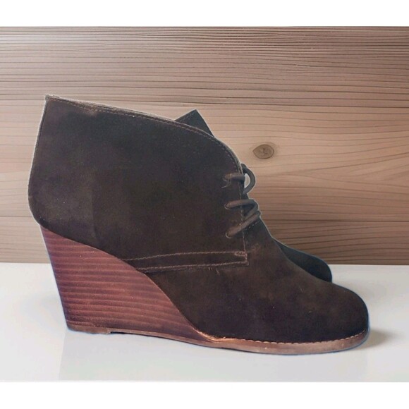 Women Suede Booties Sz 8.5 Wedge Black Lace Up Ankle Lucky Brand LP-YAMENE - Picture 1 of 12